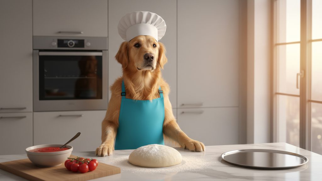 A dog as a restaurant chef